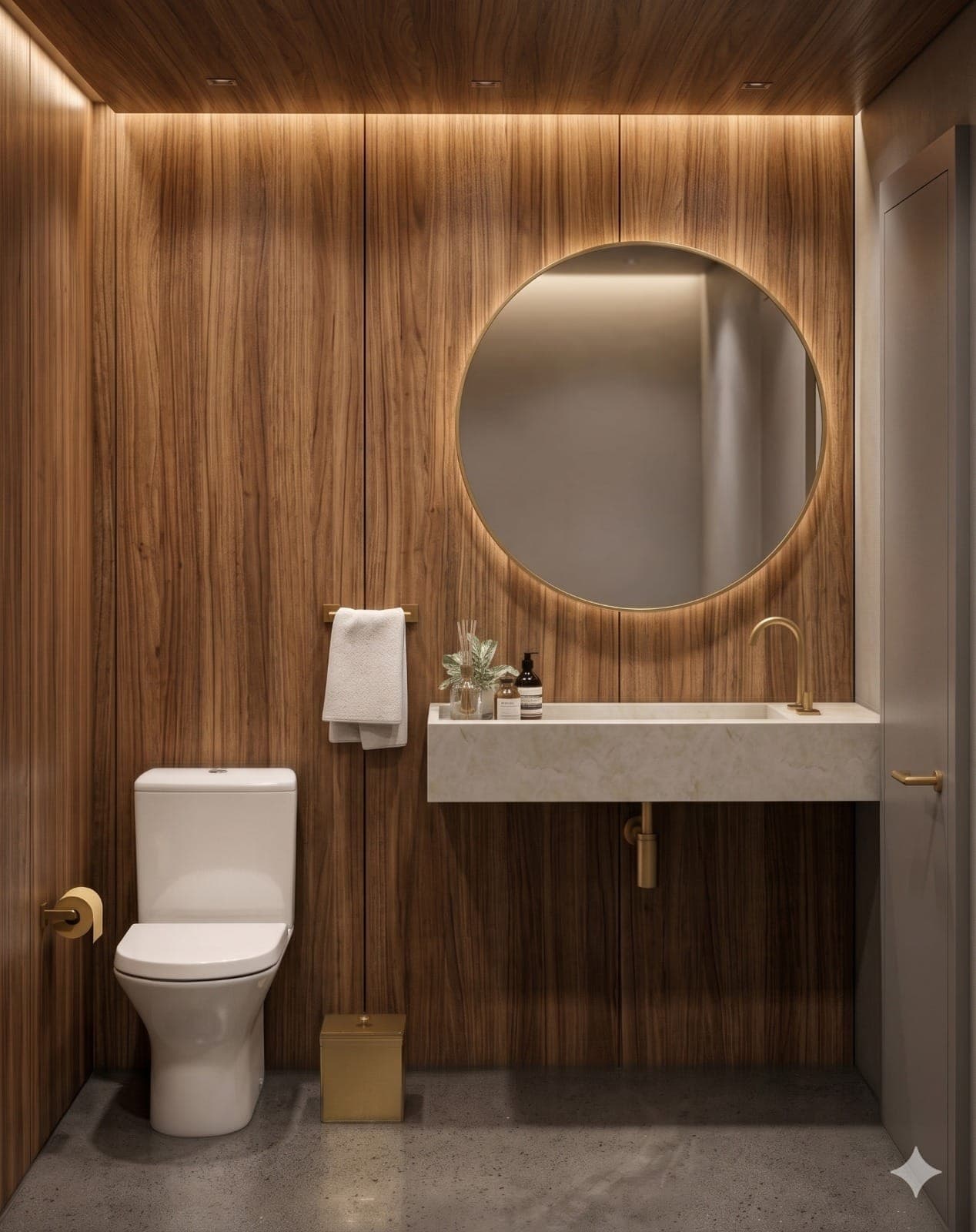 Lavabo residencial com iluminação indireta sofisticada